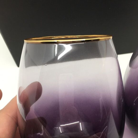 ANNA New York Amethyst Purple Ombre Wine Glasses - Stemless Two Glasses - Picture 10 of 13